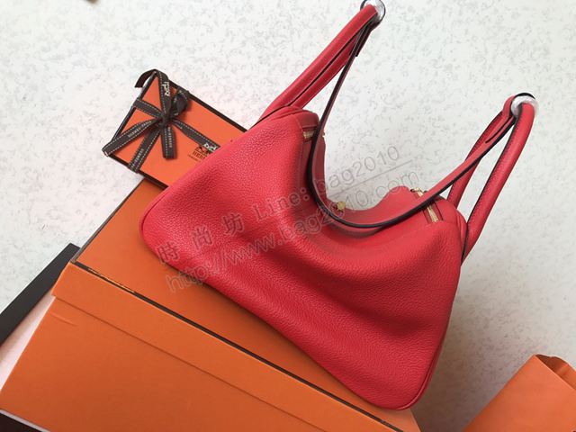 Hermes女包 愛馬仕手提包 Lindy包 國旗紅 金扣 原版togo皮 Hermes單肩包 大小號  td1230
